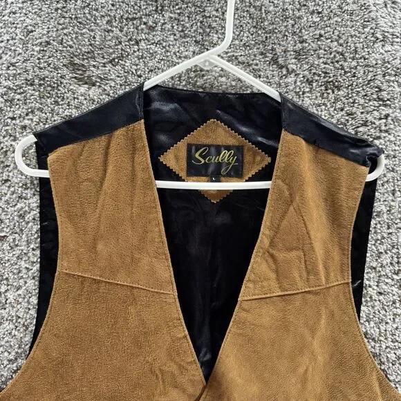 Scully Vest Suede Leather Men Large Tan Western Bourbon Snap Front New With Tags - Picture 3 of 16